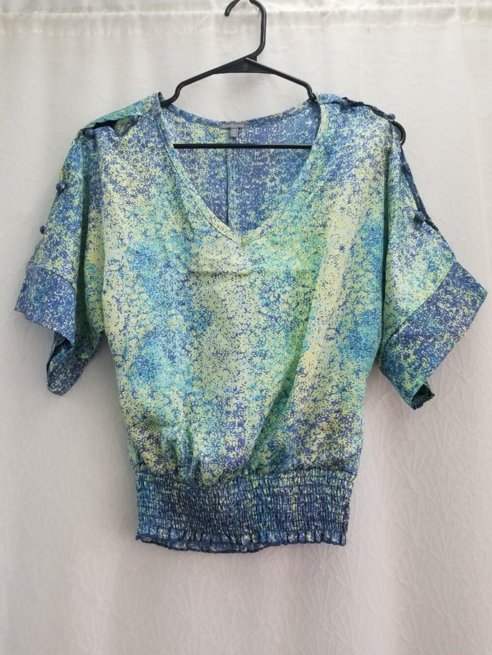 Charlotte Russe Y2K Blue Green Smocked Waist Blouse XS